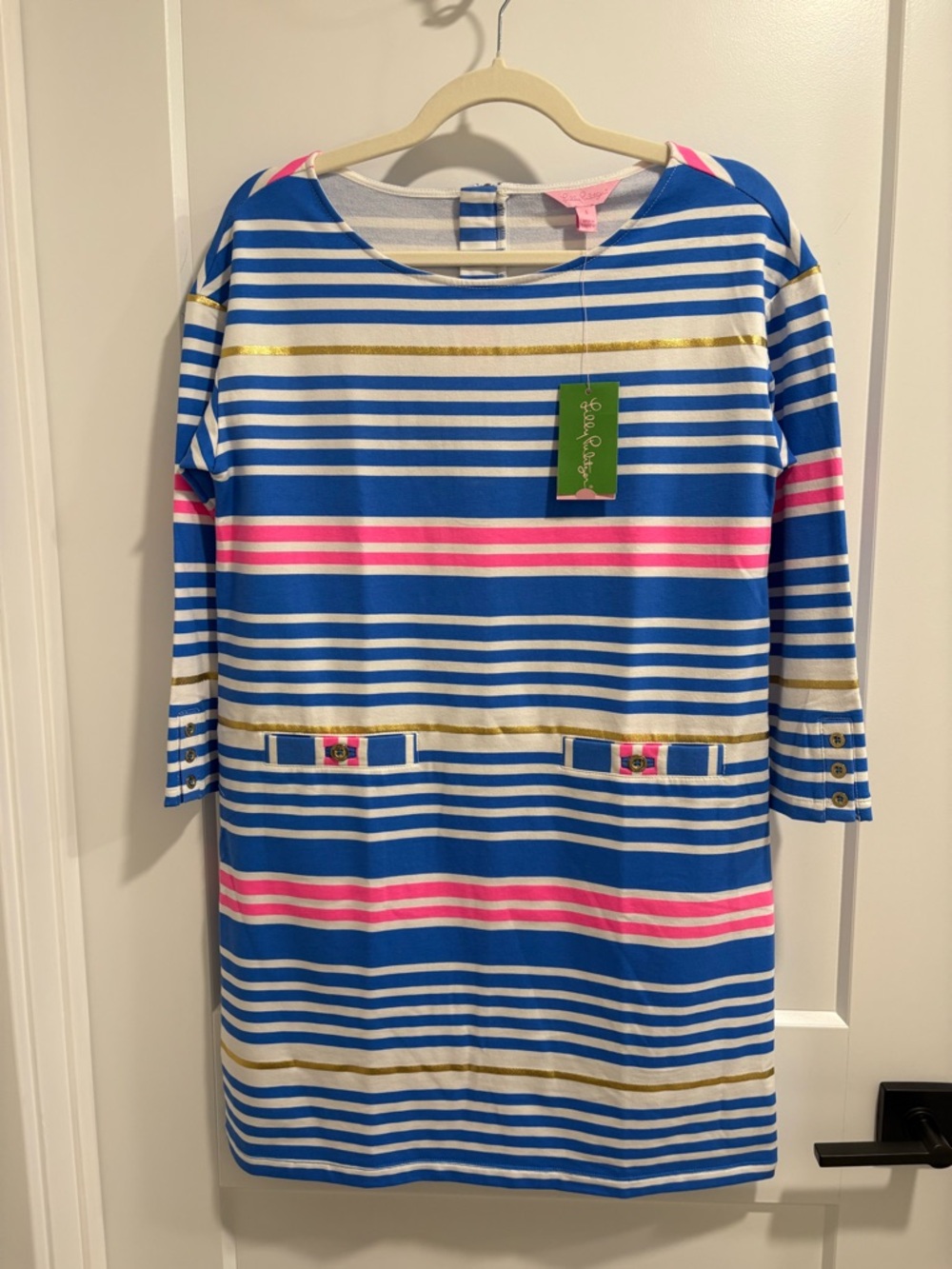 Lilly Pulitzer Blue, White, Pink & Gold Striped Girls' Dress